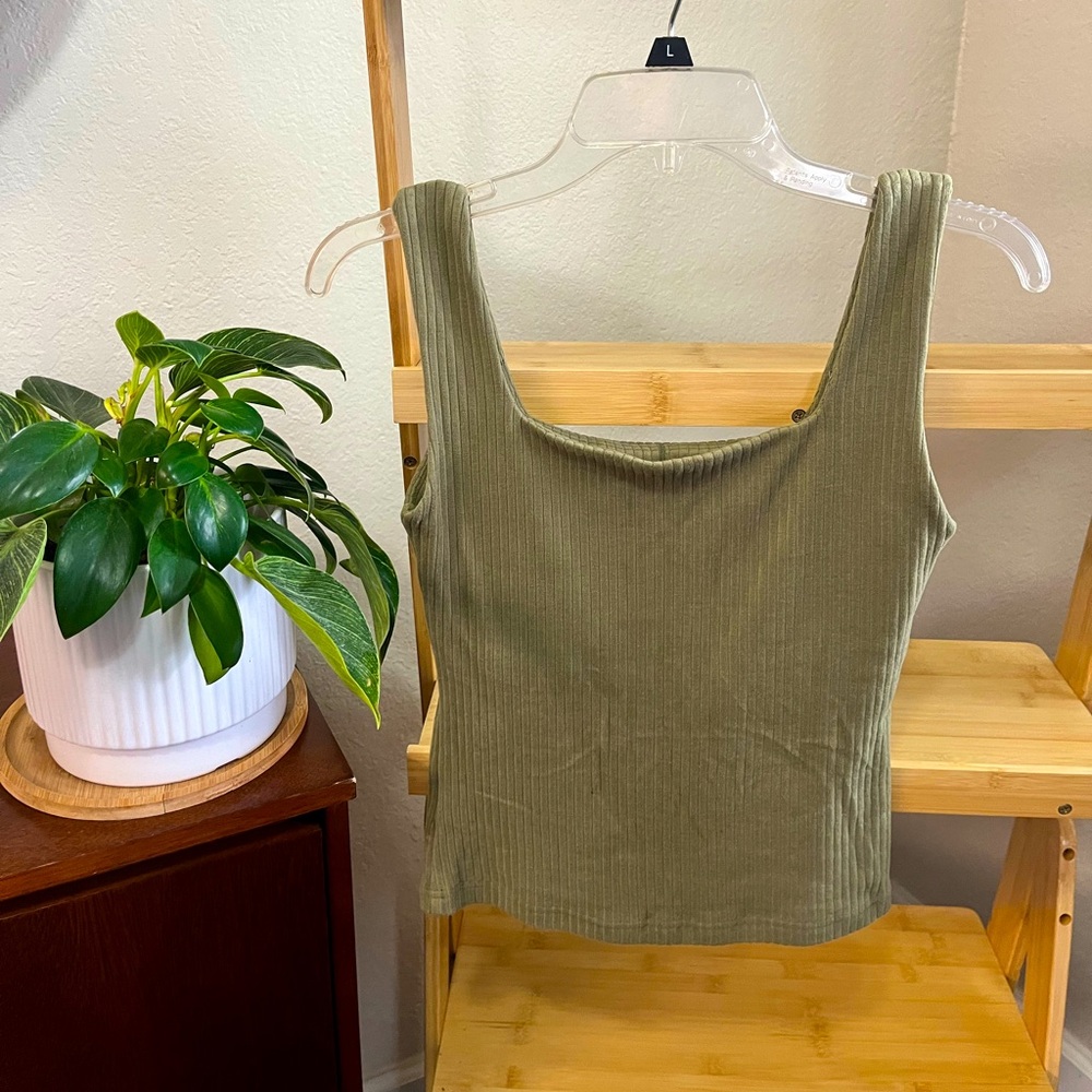 Olive green summer top, built in bra